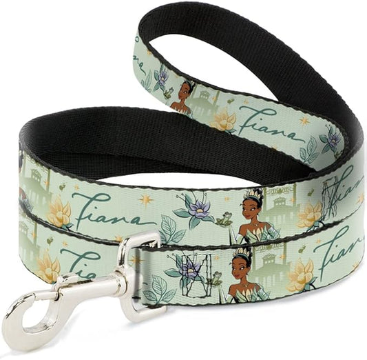 Dog Leash The Princess and The Frog Tiana Palace Pose with Script Green 4 Feet Long 1.0 Inch Wide