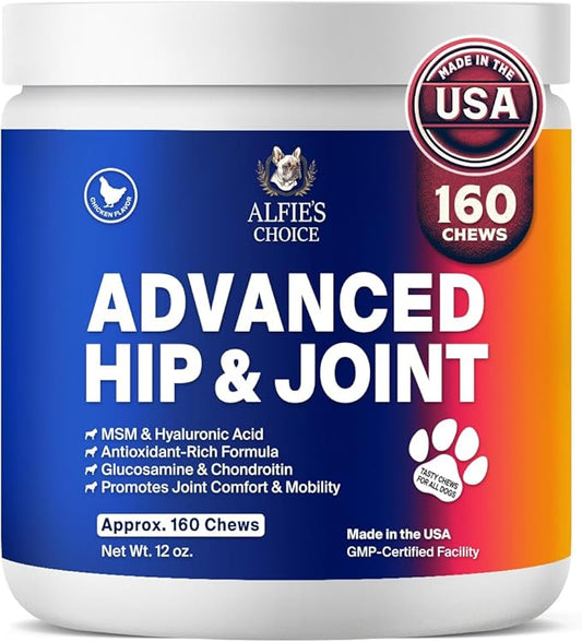 ALFIE'S CHOICE Hip and Joint Chews for Dogs - Advanced Hemp & Glucosamine for Dogs, Hip Joint Supplement for Dogs, Chicken Flavor Dog Joint Supplement Large Breed & Small Breed - 12 oz, Appx 160 Ct
