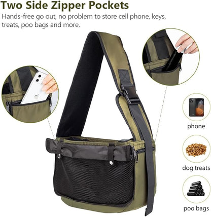 NATUYA Small Dog Carrier Sling Cat Sling-dog slings for carrying small dogs-Adjustable Strap Hand Free Pet Puppy for Outdoor Traveling Subway (Green, Waterproof)