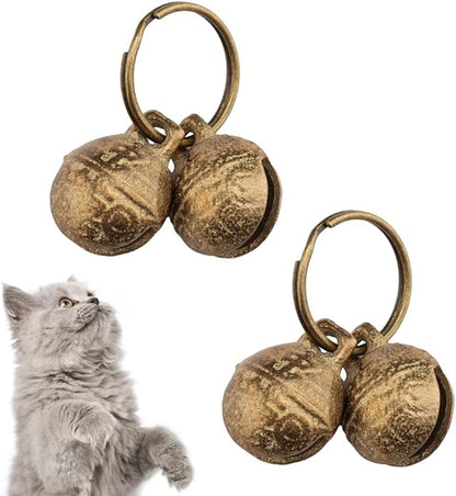 Bells for Cat Collars - 2 Pack Copper Bells for Little Dogs & Cats Noise Maker Anti-Theft Bell Come with Silver Pet Anti-Lost ID Pendant Tags (2Set)
