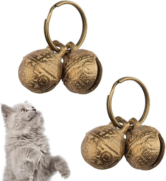 Bells for Cat Collars - 2 Pack Copper Bells for Little Dogs & Cats Noise Maker Anti-Theft Bell Come with Silver Pet Anti-Lost ID Pendant Tags (2Set)