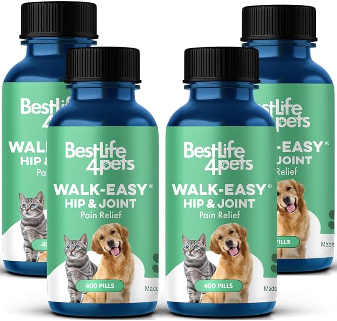 BestLife4Pets Walk Easy Hip and Joint Supplement for Dogs & Cats - Arthritis Pain Relief and Anti inflammatory Support Pills for Dogs & Cats Joint Pain Relief - Easy to Use Natural Pills
