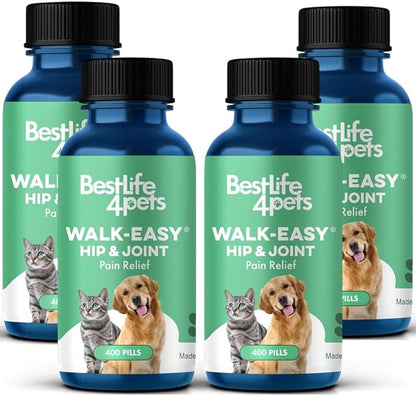 BestLife4Pets Walk Easy Hip and Joint Supplement for Dogs & Cats - Arthritis Pain Relief and Anti inflammatory Support Pills for Dogs & Cats Joint Pain Relief - Easy to Use Natural Pills