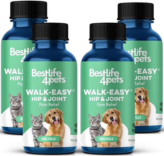 BestLife4Pets Walk Easy Hip and Joint Supplement for Dogs & Cats - Arthritis Pain Relief and Anti inflammatory Support Pills for Dogs & Cats Joint Pain Relief - Easy to Use Natural Pills