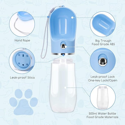 Nobleza Dog Water Bottle, Leak Proof Portable Pet Water Bottle Dispenser Puppy Water Bottle for Outdoor Walking, Hiking, Travel, Food Grade Plastic (17oz, Blue)