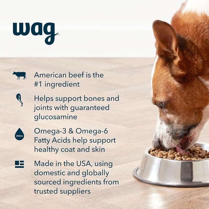 Amazon Brand – Wag Dry Dog Food, Beef and Brown Rice, 30 lb Bag (Pack of 1)