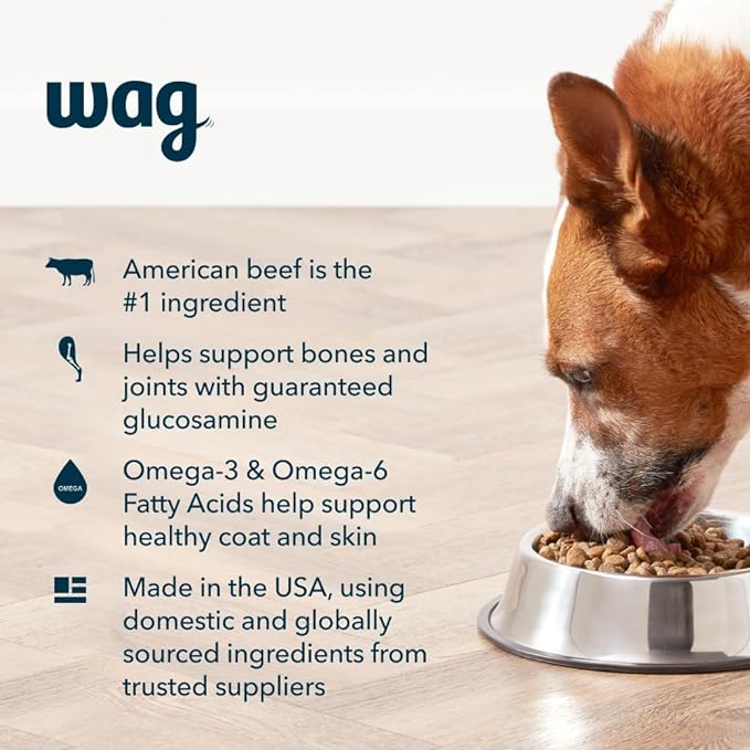 Amazon Brand – Wag Dry Dog Food, Beef and Brown Rice, 5 Pound (Pack of 1)