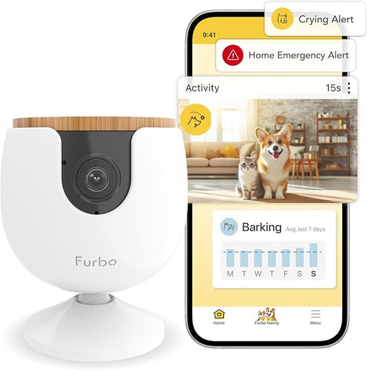 Furbo Mini NEW Pet Camera + Nanny Bundle: Home Security & Cat, Dog Safety Alerts, Pet Camera with Speaker, Smart Home Indoor Cam w Phone App & Night Vision (Additional Subscription Required at Setup)