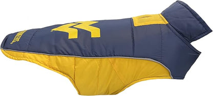 NCAA West Virginia Mountaineers Puffer Vest for Dogs & Cats, Size Medium. Warm, Cozy, and Waterproof Dog Coat, for Small and Large Dogs/Cats. Best NCAA Licensed PET Warming Sports Jacket