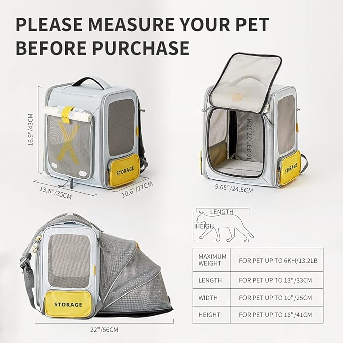 PETKIT Soft-Sided Cat Backpack Carrier for Large Cats Small Dogs, Expandable and Ventilated Cat Puppy Bag Airline Approved for Summer Traveling