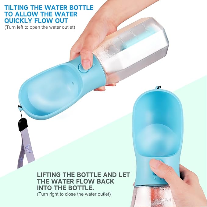 3 in1 Dog Outdoor Water Bottle,Portable Pet Water Bottle with Food Container, Leak Proof Dog Travel Water Bottle,Dog Poop Bags,Dog Water Dispenser for Outdoor Walking,Hiking,Travel.