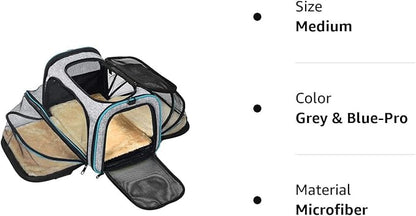 Pet Carrier Airline Approved, Expandable Foldable Soft-Sided Dog Carrier, 3 Open Doors, 2 Reflective Tapes, Pet Travel Bag Safe and Easy for Cats and Dogs