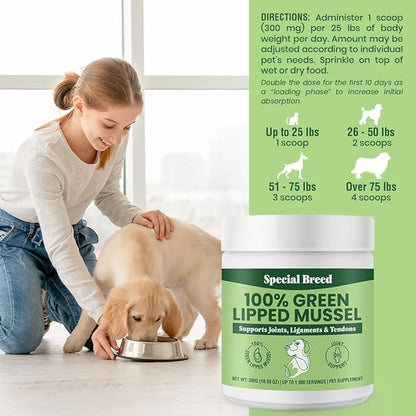 Green Lipped Mussels for Dogs & Cats - Premium Joint Supplement Powder for HIPS, Joints, and Muscles (300 Grams, Up to 1,000 Servings) - 2 Pack