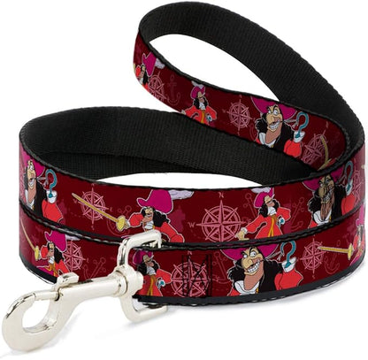 Dog Leash Captain Hook Poses Nautical Elements Burgundy 6 Feet Long 1.5 Inch Wide