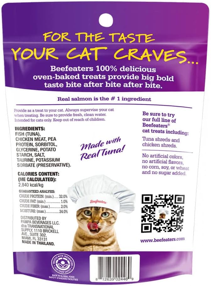 Beefeaters Cat Treats - Tuna Recipe Shreds 1.41oz, Case of 12 | Real Cat Food, No Sugar/Soy/Corn/Wheat | High Protein & Taurine | Supports Dental Health | Training Treats - No Artificial Additives