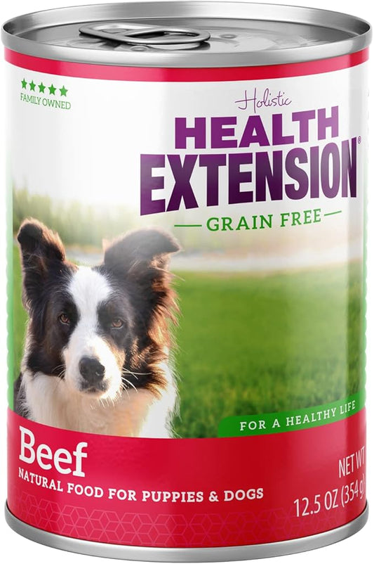 Health Extension Wet Dog Food, Gluten and Grain-Free, Healthy Natural Food Canned for Puppies, Include Beef Ingredient (12.5 Oz / 374 g)