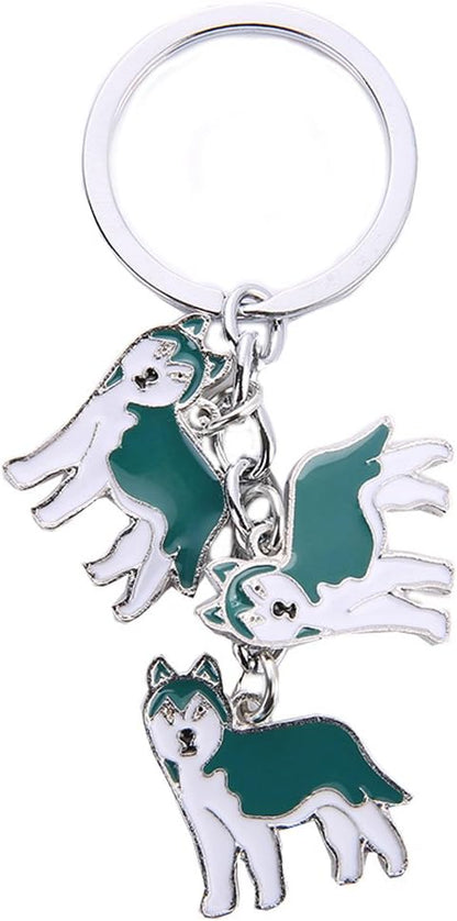 Dog Keychain, Pet Pendant Key-Ring, Cute Puppy ID Tags Metal Key Ring for Dog Lover (Blue Husky)