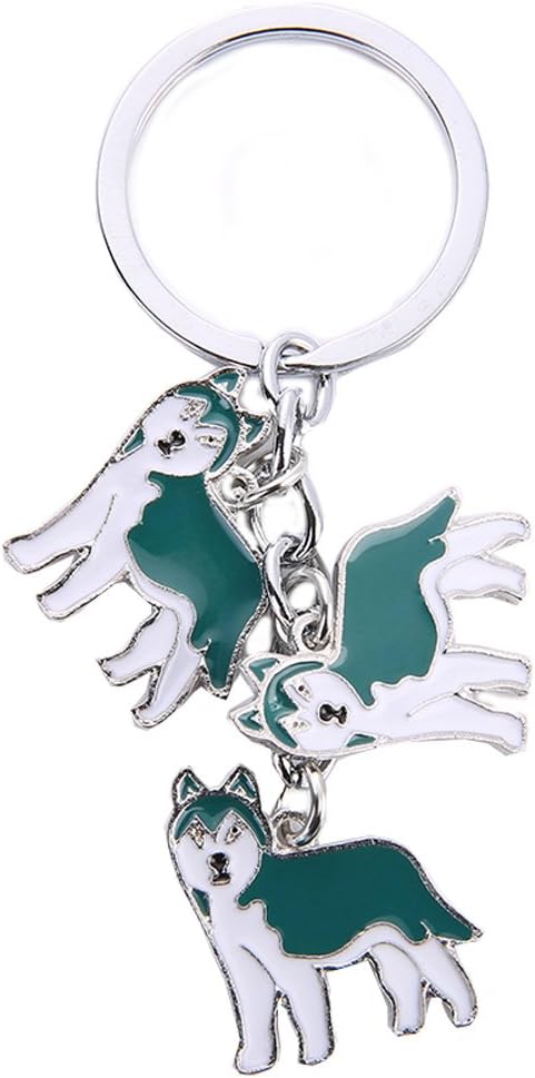 Dog Keychain, Pet Pendant Key-Ring, Cute Puppy ID Tags Metal Key Ring for Dog Lover (Blue Husky)