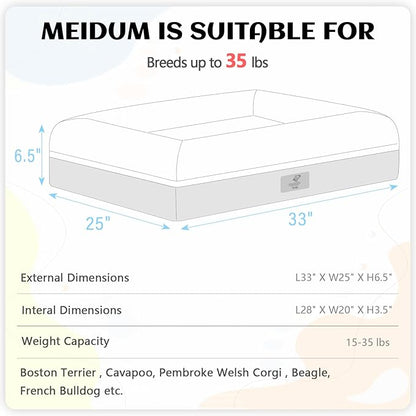 Medium Dog Bed, Dark Grey Orthopedic Dog Bed, Washable Dog Bed with [Removable Bolster], Waterproof Dog Bed with Nonskid Bottom, Doggy Bed, Dog Beds for Medium Dog Bed