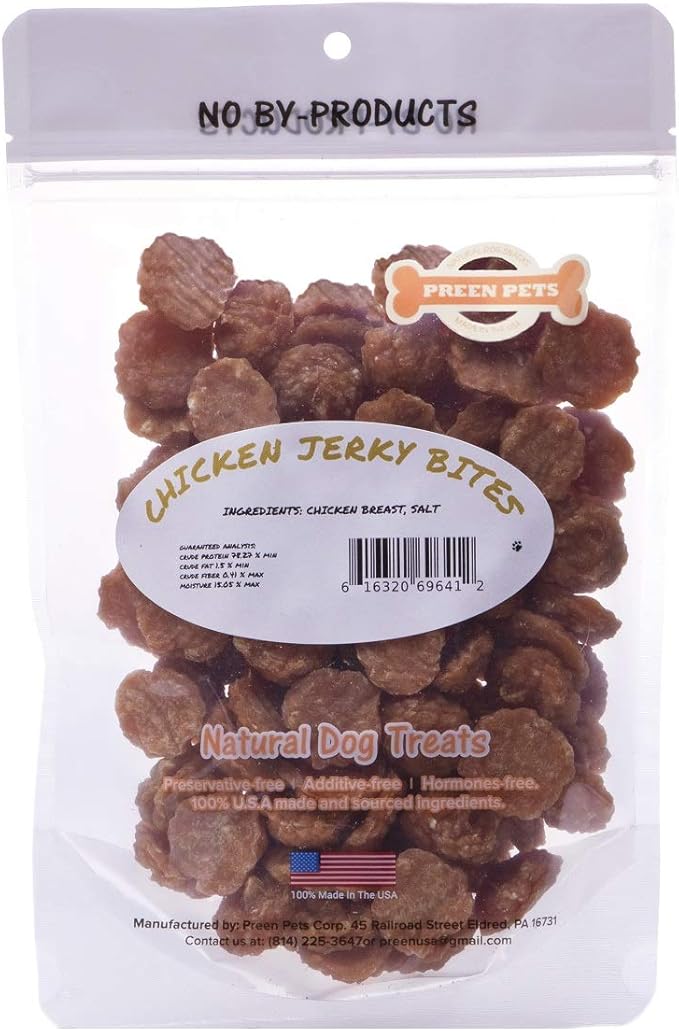Preen Pets Chicken Jerky Bites for Dogs – 100% USA Extra Lean Chicken Breast CRUNCHY (1LB)