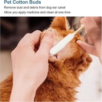 100Pcs Cotton Buds for Dogs and Cats, 6 Inch Long Qtips, Professional Dirt Removal Bamboo Stick Pet Lengthen Cotton Swabs for Cleaning Dog and Cat Ears, Apply Medicine, Clean Wound