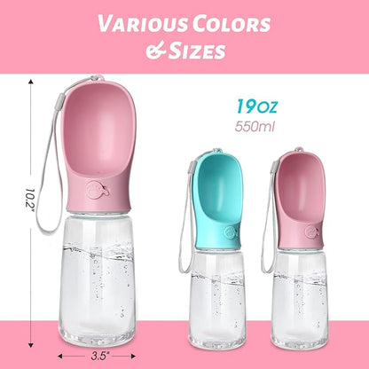 Kalimdor Dog Water Bottle, Leak Proof Portable Puppy bowl Water Dispenser with Drinking Feeder for Pets Outdoor Walking, Hiking, Travel, Food Grade Plastic (19oz Pink)