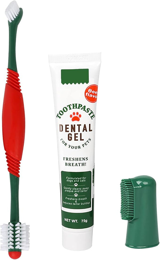Pet Dog Toothbrush Toothpaste Finger Toothbrush Set Cat Toothbrush Teeth Cleaning Dental Care Kit Fresh Mouth Kit Beef Flavor Dog Cat Removal Plaque Gum Keep Tooth Health