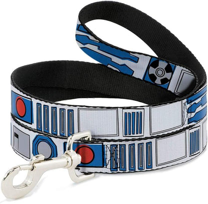 Star Wars Pet Leash, Dog Leash, Star Wars R2D2 Bounding Parts White Black Blue Gray Red, 4 Feet Long 0.5 Inch Wide