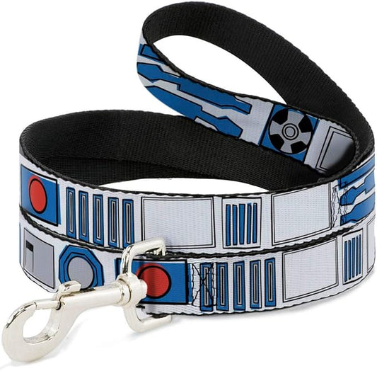 Star Wars Pet Leash, Dog Leash, Star Wars R2D2 Bounding Parts White Black Blue Gray Red, 4 Feet Long 0.5 Inch Wide
