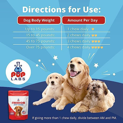 Freedom Joint Chews - Delicious Dog Hip and Joint Supplement - Vitamins Packed with Super Nutrients - Keep Your Pup Happy and Active - Made for All Dogs and Breeds - Made in the USA, 30 chews