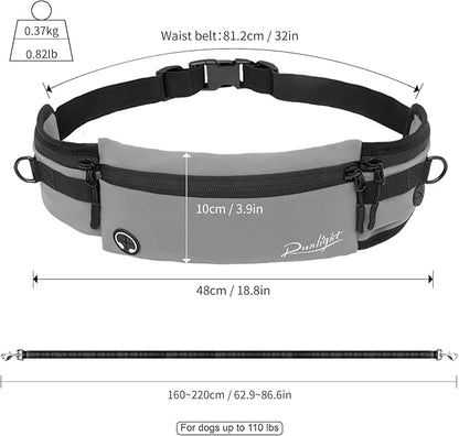 Hands Free Dog Leash,Hands Free Dog Running Leash with Removable Zipper Pouch,Waist Dog Leash Belt Fanny Pack Bag for Walking,Hiking,Biking,Jogging,Training (B Gray)