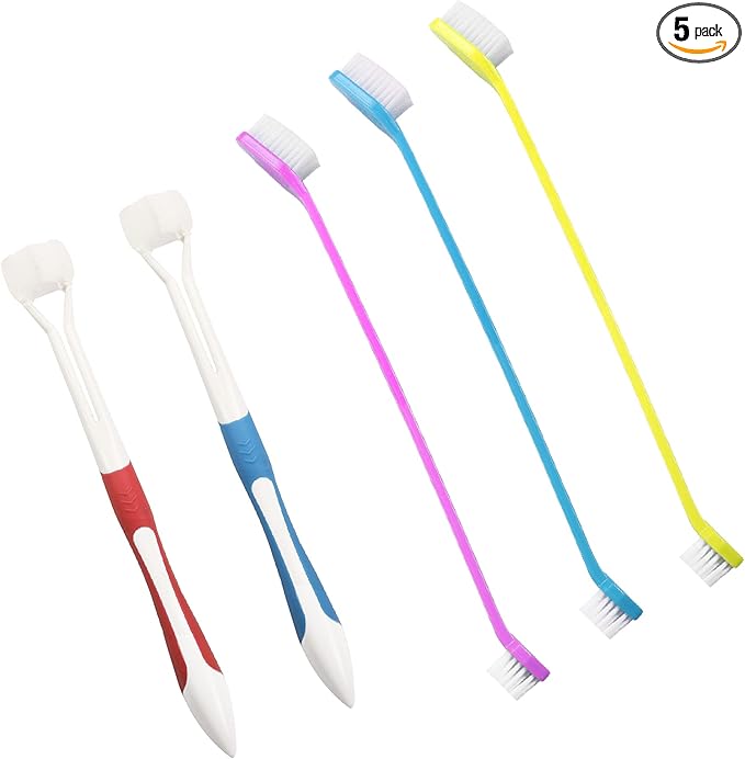 YAODHAOD Dog Toothbrush,Three Sided Dog Teeth Cleaning Tooth Brush, Dual Headed Dental Hygiene Brushes, Pet Bad Breath Tartar Teeth Care Dog Cat Cleaning Mouth Kit (5 Pcs) (Toothbrush)