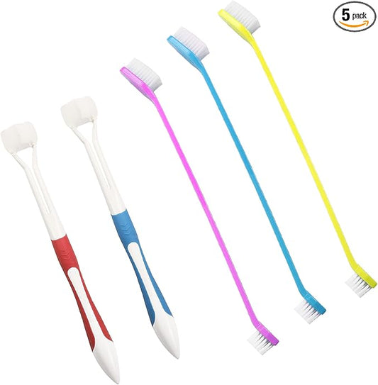YAODHAOD Dog Toothbrush,Three Sided Dog Teeth Cleaning Tooth Brush, Dual Headed Dental Hygiene Brushes, Pet Bad Breath Tartar Teeth Care Dog Cat Cleaning Mouth Kit (5 Pcs) (Toothbrush)