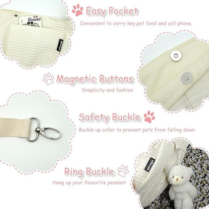 NATUYA Small Dog Carrier Sling Cat Sling-dog slings for carrying small dogs-Adjustable Strap Hand Free Pet Puppy for Outdoor Traveling Subway (white, Canvas-Adjustable Strap)