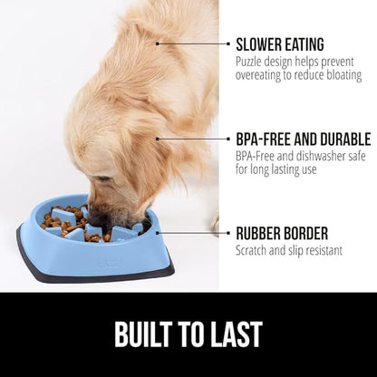 Gorilla Grip Slow Feeder Dog and Cat Bowls, Interactive Puzzle Toy for Dogs and Cats Food Training, Keeps Pets Busy and Prevents Puppy Overeating, Large, Small Breeds, 100% BPA Free, 1 Cup Light Blue