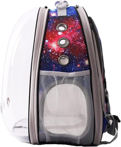 Galaxy Blue Cat Bubble Backpack, Back Extension Space Capsule Astronaut Clear Window Fit up to 12 Pounds Cat, Vet Transport Carry Bookbag, Airline Approved