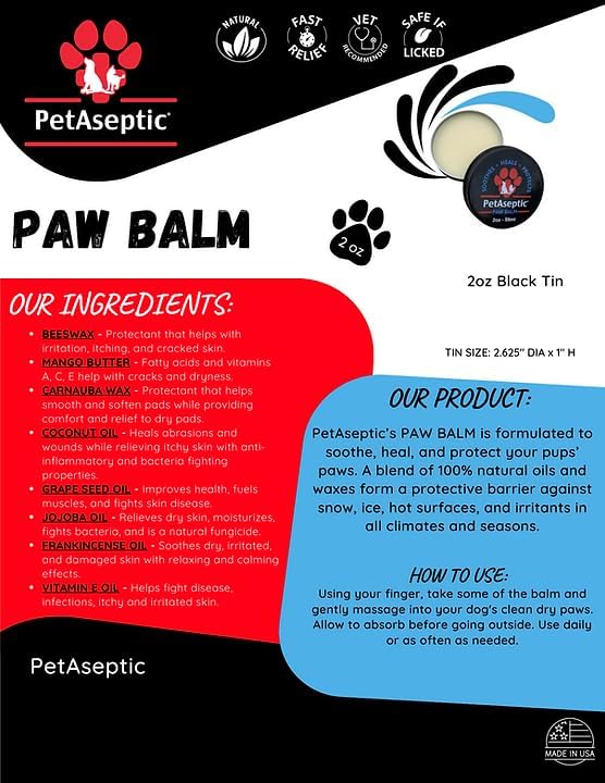 Paw Balm for Dogs | Soothes, Heals, & Protects Paws | 100% All Natural Oils & Waxes | Protects Against Snow, Ice, Hot Pavement | All Seasons Protection | Provides Fast Relief | 2oz Tin