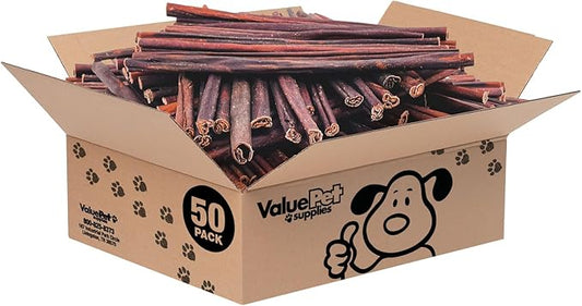 ValueBull Collagen Sticks, Beef Small Dog Chews, Thin 12 Inch, 50 Count BULK PACK - Natural & Safe, Single Ingredient, Rawhide-Free, Long Lasting, Healthy for Hips, Joints, Skin & Coat