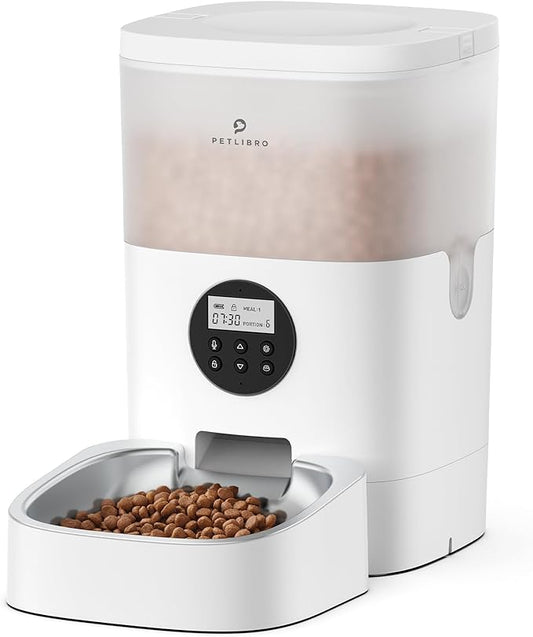 PETLIBRO Automatic Cat Feeder, Automatic Cat Food Dispenser with Timer Interactive Voice Recorder, Auto Cat Feeder with 1-4 Meals Control Dry Food, White Transparent