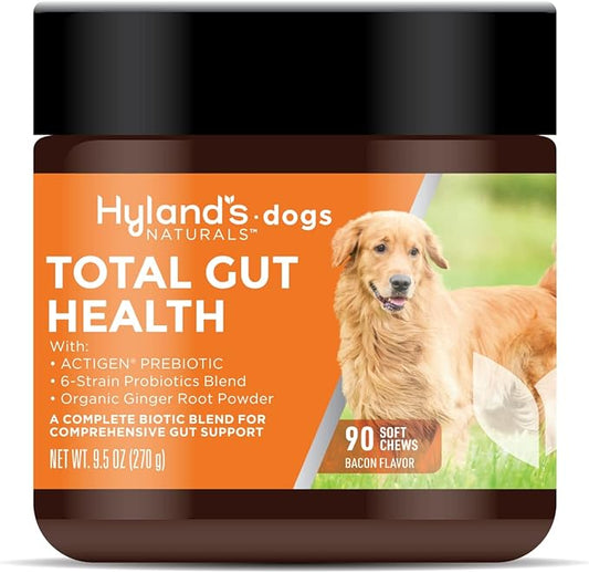 Hyland's Naturals - Probiotics for Dogs - Total Gut Health, 90 Soft Chews, with ACTIGEN PREBIOTIC & Organic Ginger Root, Bacon Flavor
