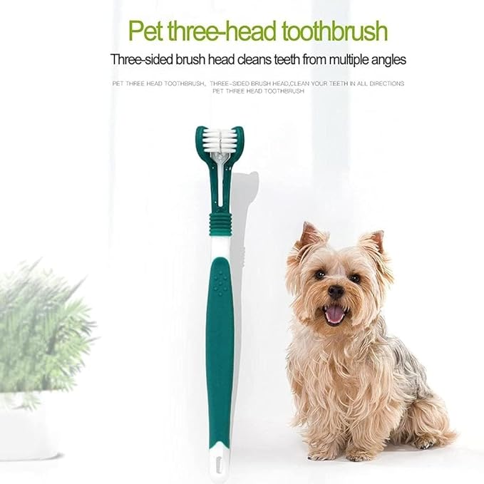 1Pc Green Dog Toothbrush, Triple Headed Toothbrush Dog Toothbrush for Pet, Dental Care, Dog Toothbrushes