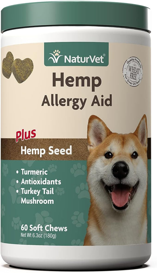 NaturVet Hemp Allergy Aid Supplement for Dogs, Hemp Seed, Antioxidants, Omegas, Dha & Epa for Healthy Skin & Respiratory Health, 60 Count