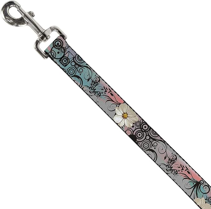 Buckle Down Pet Leash - Flowers w/Filigree Pink - 4 Feet Long - 1" Wide