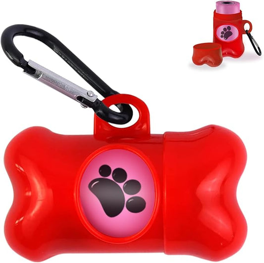 Dog Poop Bags Dispenser with Carabiner Clip, Doggy Poop Bag Holders for Leashes Include 1 Roll (15 Bags) Leak-Proof Large Lavender Scented Doggie Pet Waste Bags, Eco-Friendly Dog Accessories, Red