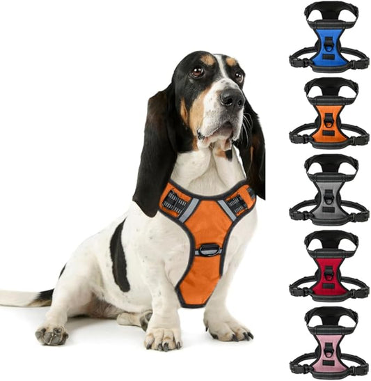 Gorilla Grip No Pull Comfortable Durable Dog Harness with Handle, Pet Leash Clips on Chest or Back for Walking, Padded Mesh Pets Vest, Adjustable Reflective Straps, Puppy Training, Orange