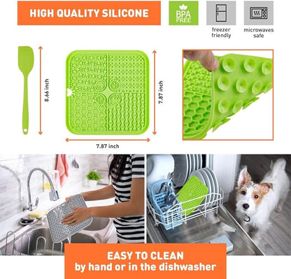 2 Durable Dog Lick Mat w Strong Suction Cups + Collapsible Bowl Bundle | Licking Pad w 4 Different Patterns for Anxious & Bored Pets | Cat Slow Feeder for Peanut Butter & Frozen Treats