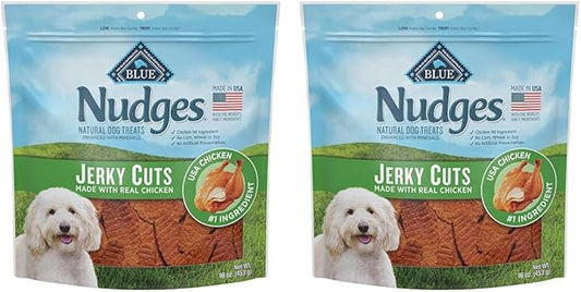 Blue Buffalo Nudges Jerky Bites Dog Treats, Made in The USA with Natural Ingredients, Bite-Sized Pieces, Chicken, 16-oz. Bag (Pack of 2)