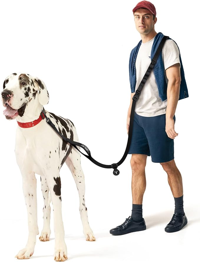 Hands Free Dog Leash,8.2ft Crossbody Dog Leash with Hanging Strap/Hanging Buckle/Poop Bag Holder/Explosion-Proof Handle,Adjustable Crossbody Rope for Dogs Walking,Jogging and Running,18-110lbs,Black