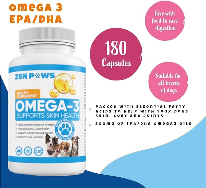 Omega 3 Fish Oil for Dogs - 180 Count Tablet Treats – Helps Shedding, Skin Allergy, Itch and Dry Skin Relief, Hot Spots - Joint Health - Skin and Coat Supplement - Salmon Oil - Duck Flavor