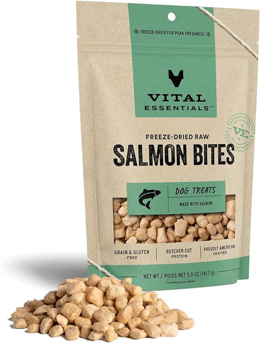 Vital Essentials Freeze Dried Raw Whole Animal Dog Treats, Salmon Bites, 5 oz